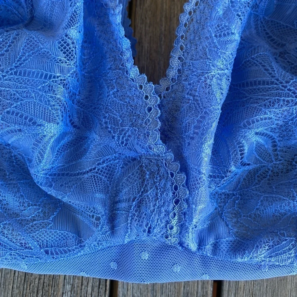 INC International Concepts Blue Lace Bralette Size XL Swiss Dot Bones